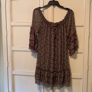 American Rag Brown Floral Pull-String Neck Dress